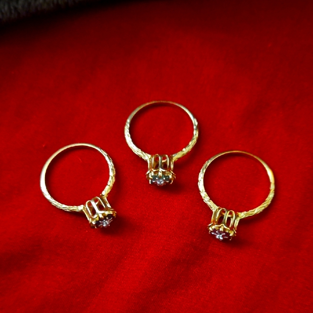 Vintage Trio Gold Ring Set,saphire, Emerald, Ruby And Diamond Accent